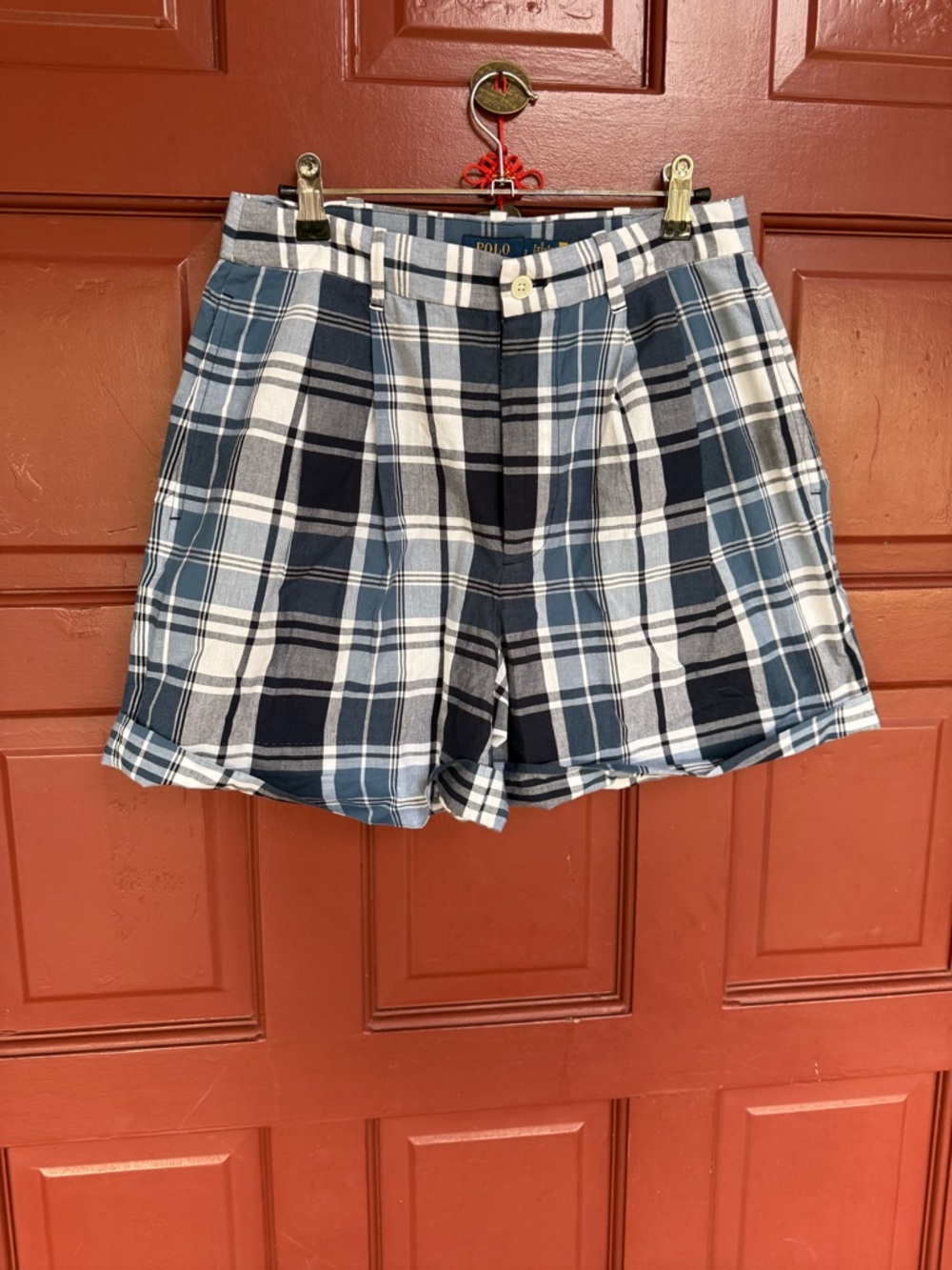 Polo by Ralph Lauren Navy and White Plaid Cotton Shorts